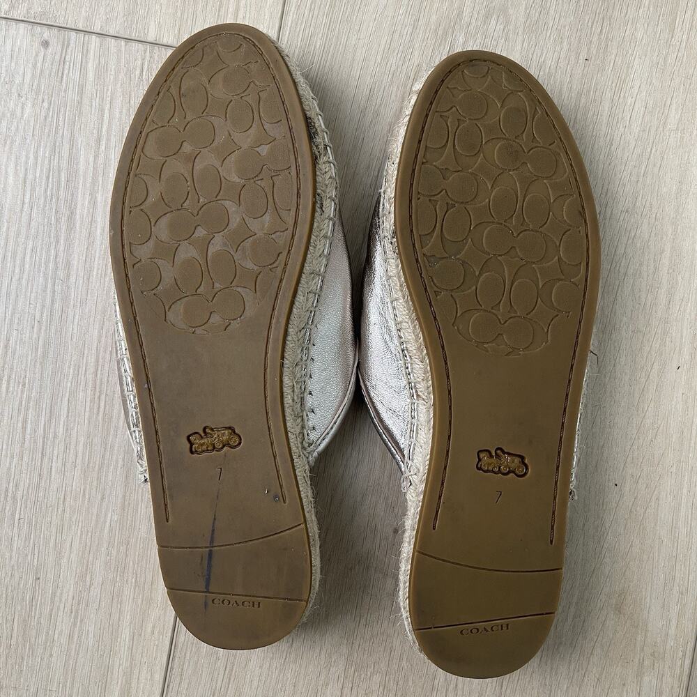 Coach Shoes Womens Cassidy Espadrille Mules Size 7 Leather Silver - Picture 6 of 16